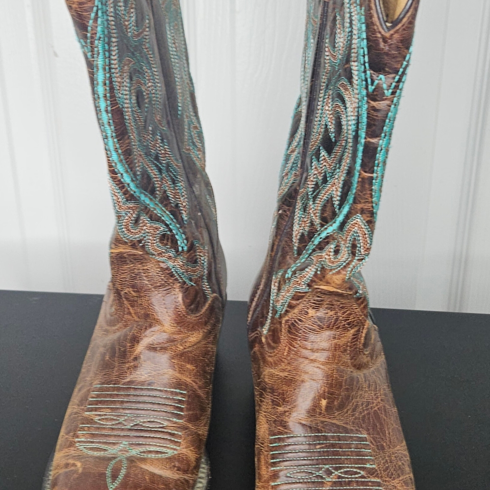 J.B. Dillon Brown and Teal Heeled Boots